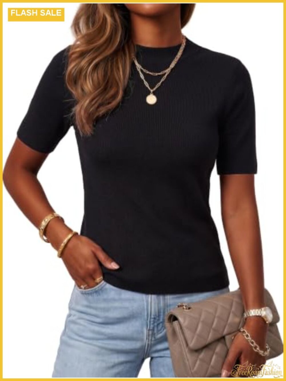 Wool Blend Mock Neck Short Sleeve Slim Fit Pullover Sweater Work Top